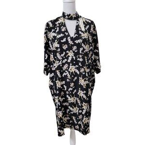 Liquorish Size 10/38 Black with Cream & Tan Floral Pattern Midi Dress, NEW w/Tag
